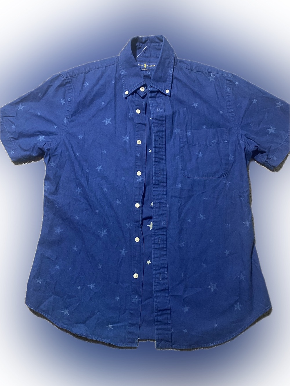 Ralph Lauren size medium Short-Sleeve Button-Down Star Print Shirt - Blue